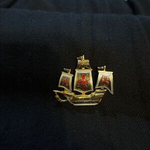 Vintage Ship Brooch in Gold and Red